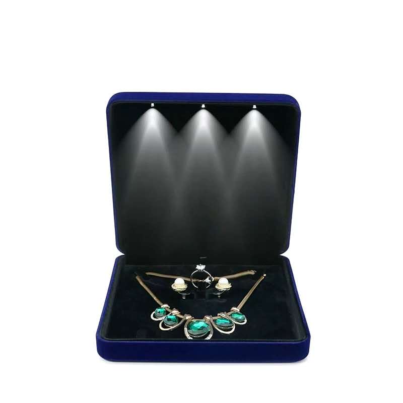 LED light wedding ring boxes plastic necklace velvet gift box