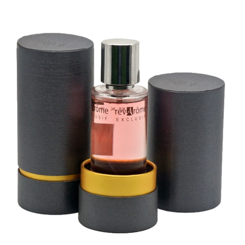 Black small cardboard tubes packaging for perfume bottles